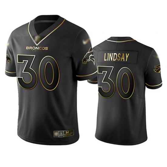Broncos 30 Phillip Lindsay Black Men Stitched Football Limited Golden Edition Jersey
